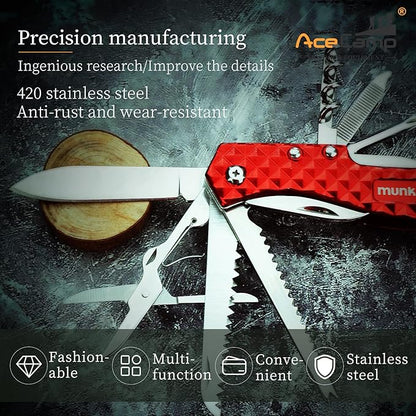 11-In-1 multifunctional pocket tool portable folding tool with blade, scissors, corkscrew, serrated, screwdriver,opener, for outdoor, disaster prevention, operation, camping tools