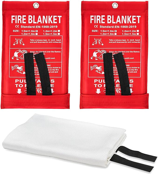Fire Blanket Emergency for Home Kitchen, Fiberglass Fire Suppression Blanket for School, Fireplace, Outdoor Grill, Car, Office, Warehouse (2 Pack)