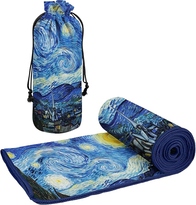 Large Oversized Microfiber Beach Towel - 40x63 Inches, Sand-Free, Quick-Drying, Ultra-Soft, Ideal for Travel, Pool, Yoga, and Camping - Includes Matching Drawstring Travel Pouch, van Gogh Starry Night