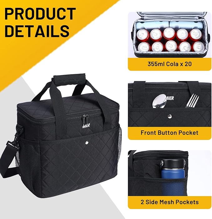 MIER 18L Large Soft Cooler Insulated Picnic Bag for Grocery, Camping, Car, Black