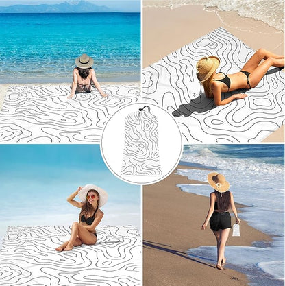 Beach Blanket, 78”x 86” Waterproof Sandproof Beach Mat with 4 Stakes & Portable Bag, Big Large Sand Free Outdoor Pockets Picnic Blanket for Festival, Camping