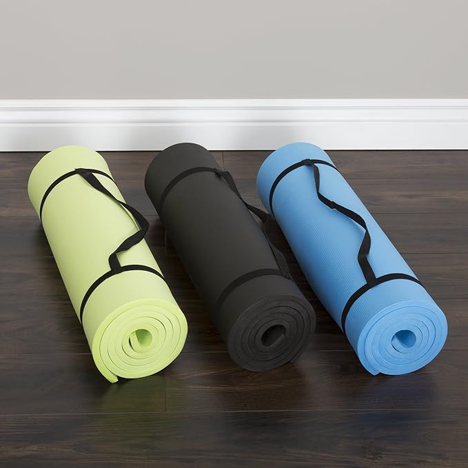 Extra-Thick Yoga Mat - Durable Comfort Non-Slip Foam Workout Mat for Fitness, Pilates, and Floor Exercises with Carrying Strap by Wakeman