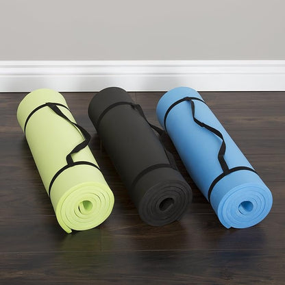 Extra-Thick Yoga Mat - Durable Comfort Non-Slip Foam Workout Mat for Fitness, Pilates, and Floor Exercises with Carrying Strap by Wakeman