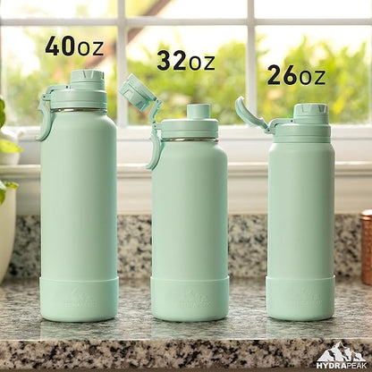 Hydrapeak 26oz Sport Insulated Water Bottle with Chug Lid, Leak & Spill Proof, Keeps Drinks Cold for 24 Hours, Hot for 12 Hours, Premium Stainless Steel Water Bottles (26oz, Black)