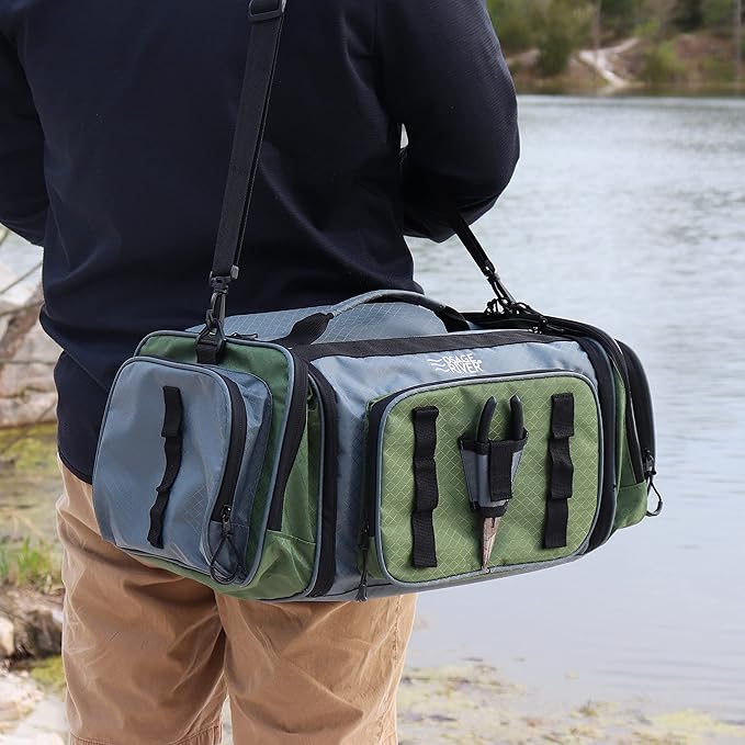 OSAGE RIVER Large Waterproof Fishing Tackle Bag with Padded Shoulder Strap, Ripstop Soft Sided Bag with Fishing Pliers Holder