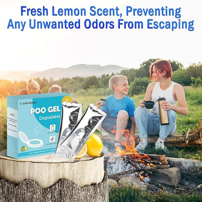 Coolrunner 30 Packets Portable Toilet Powder Poo Gel for Camping Eco Absorbent Gel, ECO-Friendly Toilet Gel Powder, Poo Urine Powder for Camping Outdoor Hiking Fast-Acting Gel