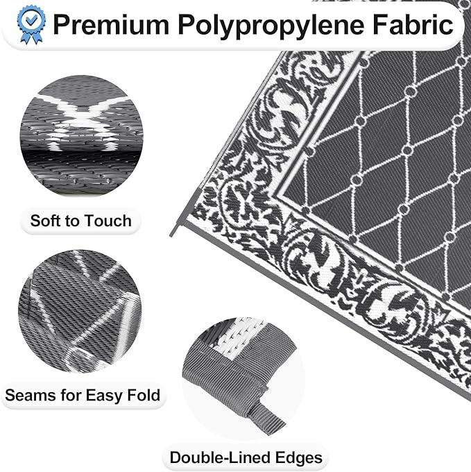 OutdoorLines Indoor Outdoor Rugs for Patio 5x8 ft - Reversible Outside Carpet, Stain & UV Resistant Portable RV Mats, Plastic Straw Rug for Camping, Pool Deck, Porch Rhombus Gray & White