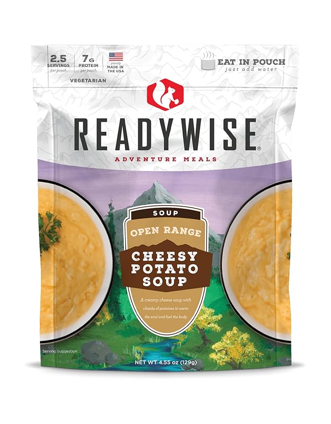 READYWISE - Adventure Meal, Cheesy Potato Soup, 2 Servings, Pack of 1, Emergency Preparedness, Freeze Dried Food, MRE, Snack Pack or Emergency Food, Backpacking, Camping, Hiking, and, Survival Food