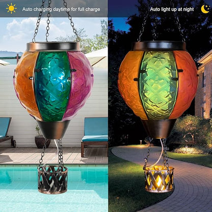 Hot Air Balloon Solar Lantern with Flickering Flame Hanging Solar Lanterns Outdoor Lights Waterproof Lanterns Decorative Garden Patio Yard Party Decor Colorful
