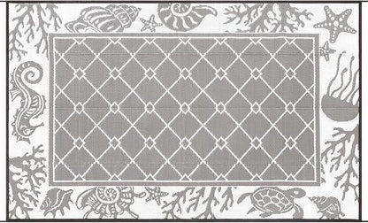 Vaukki Reversible Rugs, Plastic Straw Outdoor Doormat, Fade Resistant Plastic Outdoor Patio Mat, Lightweight Ocean Area Carpet for Patio, RV, Camping, Beach, Deck, Backyard and Picnic (Grey, 5'x8')