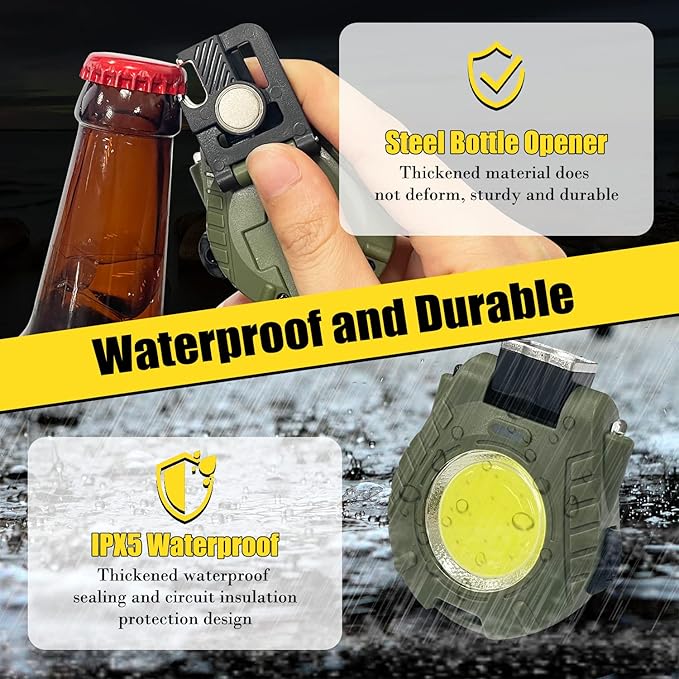 Sutekus Mini COB 500 Lumens Flashlight Auto Sensor LED Light USB Rechargeable 5 Modes Bright Pocket Clip-on Flashlight with Magnet Base Folding Bracket and Bottle Opener for Camping Hiking (Green)