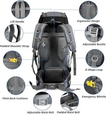 Night Cat Hiking Backpacks 70L Camping Backpacking Packs for Men Women Lightweight Outdoor for Mountaineering Traveling, No Internal Frame