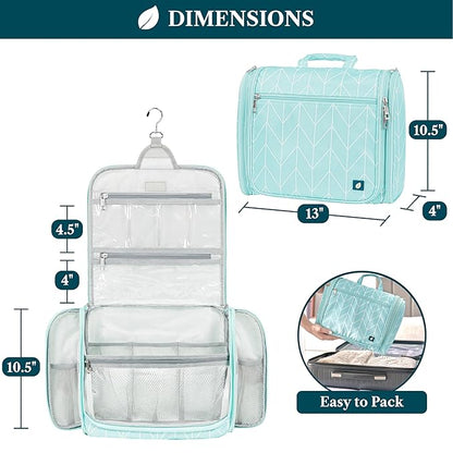 PAVILIA Large Hanging Toiletry Bag Travel Bag Women Men, Cosmetic Organizer, Water Resistant Makeup Bag Accessories Toiletries, Travel Essentials Kit, Teal Chevron