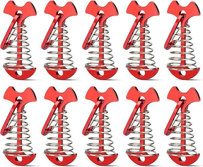 10pcs Deck Peg Deck Anchors with Carabiners, Aluminium Deck Tie Down Tent Stakes,Rope Tightener with Spring Buckle Fishbone Deck Anchor Pegs with Spring Buckle for Outdoor Camping Hiking