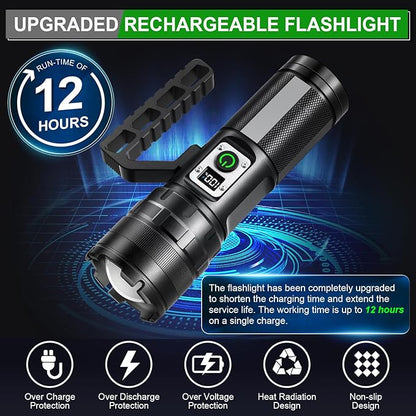 Rechargeable LED Flashlights High Lumens, 900000 Lumens Super Bright Flashlight with 11 Modes IPX6 Waterproof, Powerful Handheld Flashlight for Camping Emergencies Hiking Home
