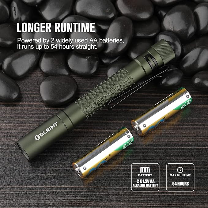 OLIGHT I5T Plus 550 Lumens EDC Flashlight, Pebble Pattern Pocket Flashlights, Powered by 2 AA Batteries Slim Light with Clip for Everyday Carry (Cool White Light: 5700~6700K)