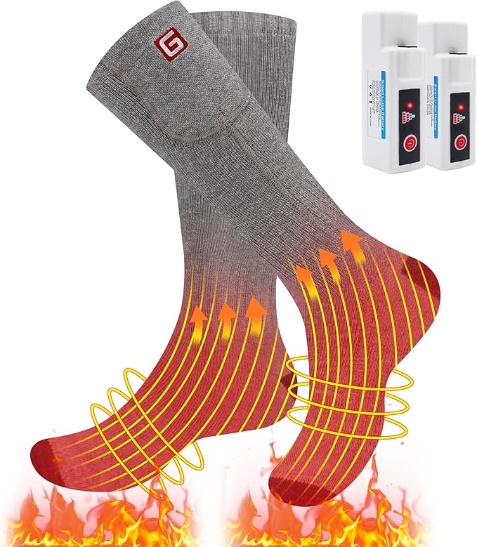 MMlove Heated Socks, Electric Socks Rechargeable Heated Socks for Men Women 3 Heat Settings Winter Thermal Socks, Indoor Outdoor Foot Warmers for Skiiing Hiking Camping Fishing Working