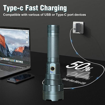 Rechargeable EDC Flashlights High Lumens, Super Bright LED Tactical Flashlight, 5 Modes & Fast Charge, Powerful Waterproof Flashlights for Emergencies, Home, Camping, Outdoor