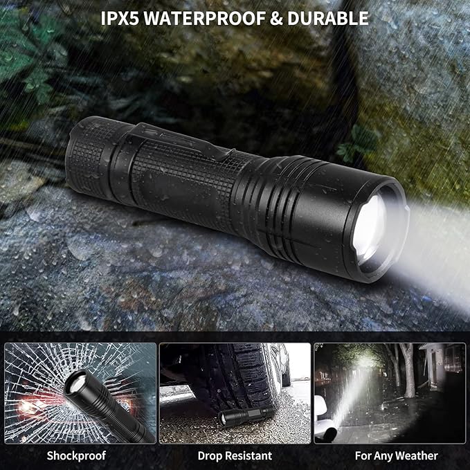 LED Flashlights 2PCS - Mini Tactical Flashlight with 5 Modes, Zoomable Beam, Battery Level Alert-650LM Powerful and Bright Handheld Flashlight for Home, Camping, Hiking,Emergency
