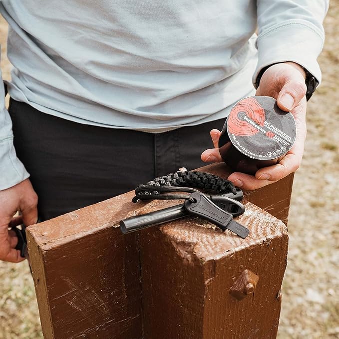 Surviveware Survival Fire Starter with Emergency Whistle, Paracord Handle, and Steel Serrated Scraper