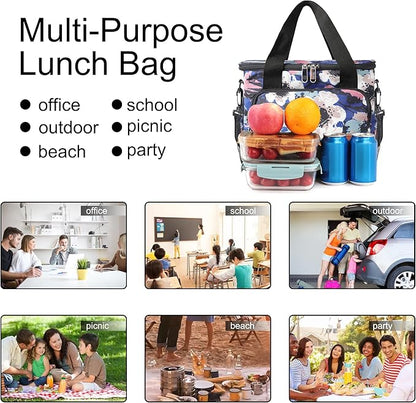 Femuar Lunch Bags for Women/Men, Insulated Lunch Bag for Work Office - Lunch Cooler Bag Leakproof Lunch Box with Adjustable Shoulder Strap - Ink foral