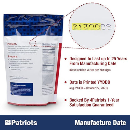4Patriots: 1-Week Emergency Food Supply Survival Kit, Perfect for Camping, Freeze-Dried Preparedness Food, Designed to Last 25 Years, Be Ready with 42 Servings of Delicious Breakfast, Lunch, & Dinner