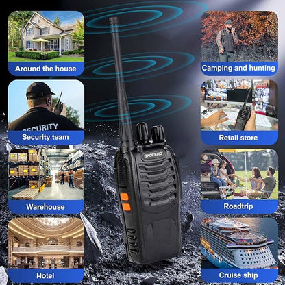 Baofeng Walkie Talkies 888S Rechargeable Long Range with Earpieces for Adults, 16 Channel Professional Radio Handheld Two Way Radios Li-ion Battery and Charger Included