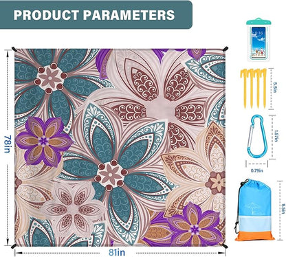 Beach Blanket Oversized Extra Large 78" X 81",Waterproof Sandproof Beach Blanket 1-7 Adults Lightweight Durable for Travel Camping Hiking Picnic