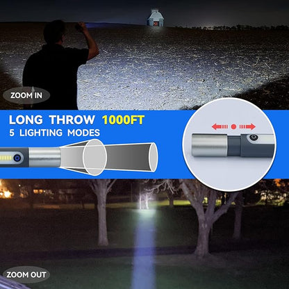 ALLYES LED Rechargeable Flashlight, Zoomable 4 Modes Tactical Flashlights High Lumens, IP65 Waterproof and Type-C Small Flashlight for Emergency, Camping Flashlight