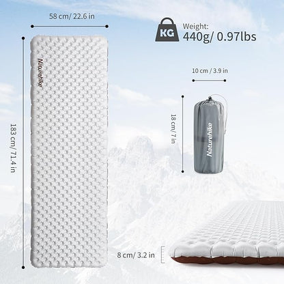 Naturehike 1.65LB Ultralight Self Inflating Sleeping Pad, Patchworkable Sleeping Mat with 5.8 R-Value for Camping, Hiking, Climbing with Inflatable Bag, Grey Rectangular