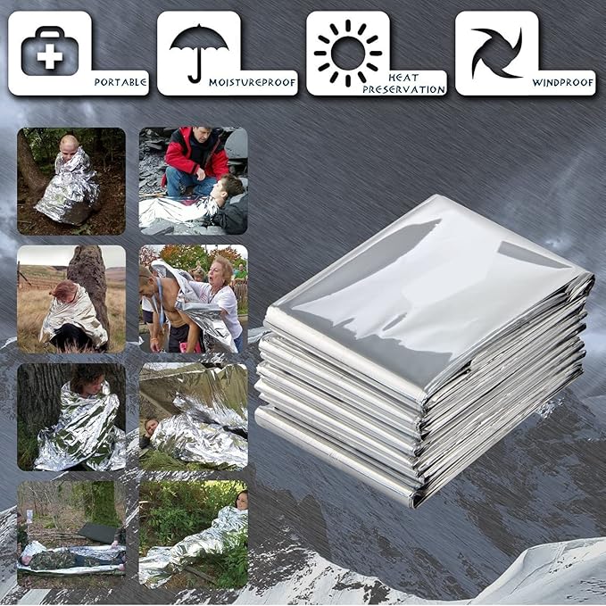 Emergency Mylar Thermal Blankets, Designed for Outdoors, Survival Reflective Thermal First Aid Foil Blanket