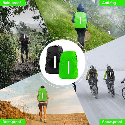 LAMA 2pcs Waterproof Rain Cover for Backpack, Reflective Rainproof Protector for Anti-dust and Anti-Theft L 45L-55L Black Green