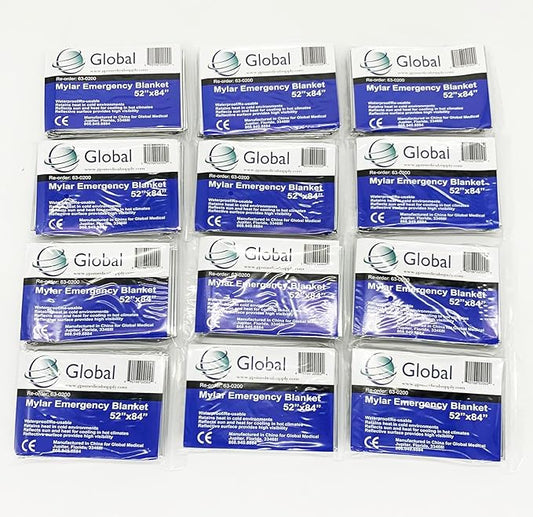 Emergency Mylar Thermal Blankets - 12 Pack | Survival Space Fire Blankets for Outdoor Adventures, Marathons, First Aid | Waterproof & Windproof | Ideal for Camping & Hiking