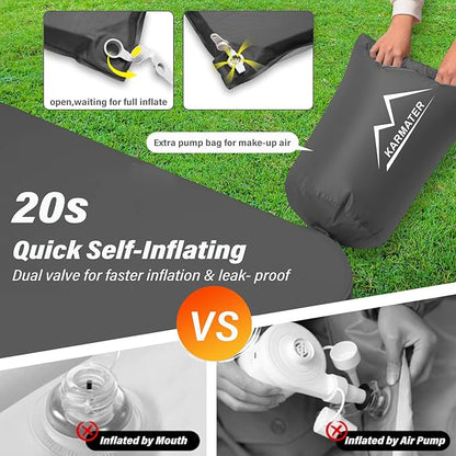 Self Inflating Sleeping Pad for Camping - 3.1" Thick Foam Sleeping Pad with Inflatable Bag, Lightweight Inflatable Camping Mattress Pad for Car Camping Backpacking Hiking Camping Mat (Grey)