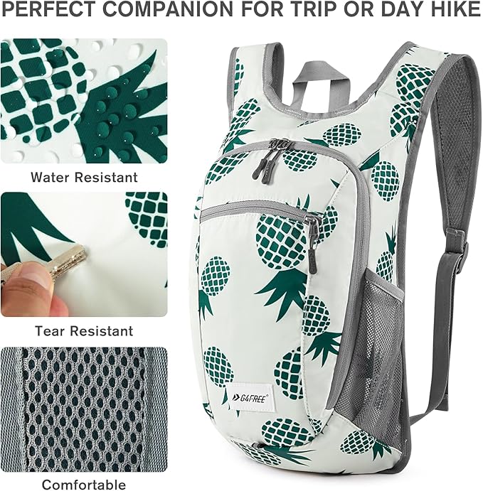 G4Free 10L/15L Hiking Backpack Lightweight Packable Hiking Daypack Small Travel Outdoor Foldable Shoulder Bag(Green Pineapple)