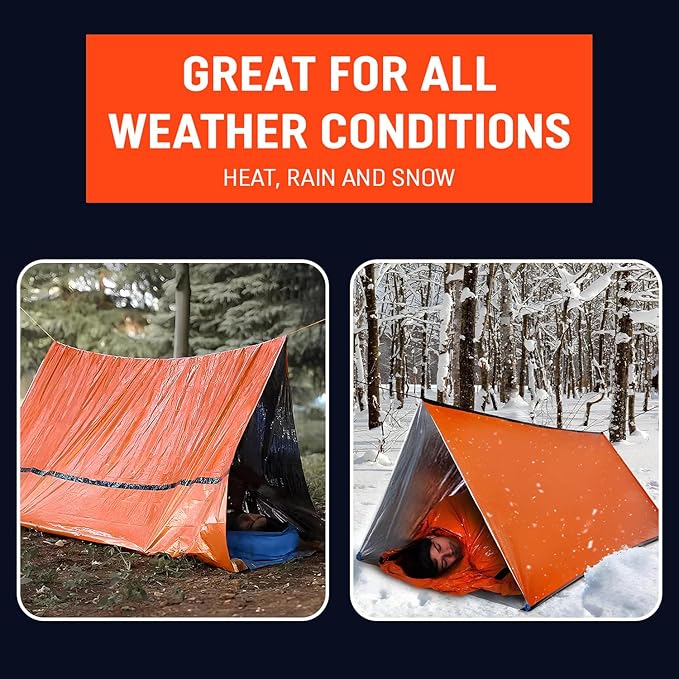 4 Pack Emergency Survival Tent Life Shelter 2 Person Mylar Tube Tents Tarp with Whistle & Paracord Year-Round All Weather Protection for Car Outdoor Hiking Camping Gear Equipment & First Aid Supplies