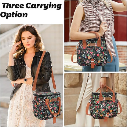 Joymee Large Insulated Lunch Bag for Women Adults, Reusable Waterproof Lunch Box for Work Picnic Camping, Small Lunch Cooler Leakproof Tote with Side Pocket Adjustable Shoulder Strap - Multi-Floral