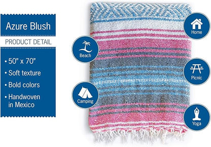 Benevolence LA Authentic Handwoven Mexican Blanket, Yoga Blanket - Perfect Outdoor Picnic Blanket, Beach Blanket, Camping Blanket, Equestrian Saddle Blanket, Serape Blanket 50x70 inches - 1 Blanket