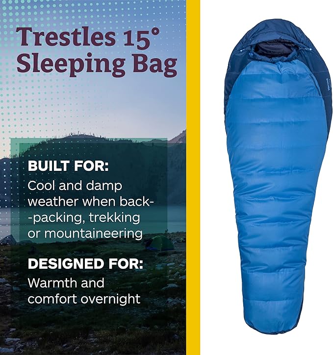 Marmot Men's Trestles 15° Sleeping Bag | Insulated, Water-Resistant, Left-Zip, Cobalt Blue/Blue Night