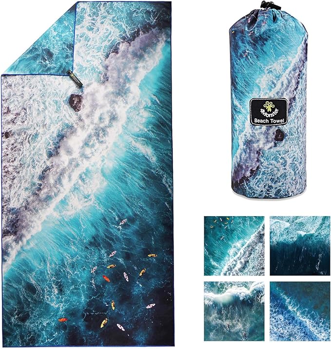 4Monster Microfiber Beach Towel Quick Dry,Super Absorbent Lightweight Travel Towel for Swimmers, Sand Free Camping Towel, Beach Towels for Pool, Swim, Water Sports,Yoga,Gym,Backpacking