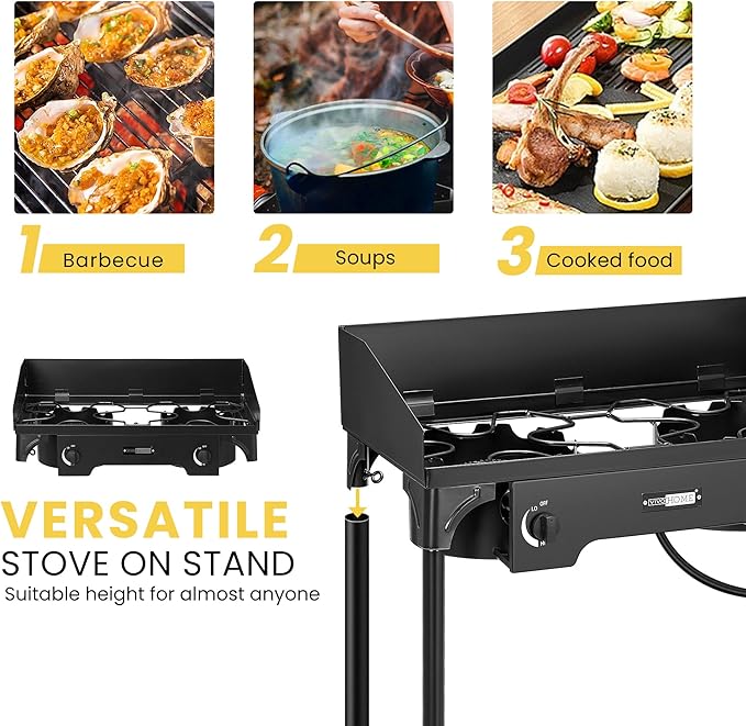 VIVOHOME Double Burner Stove 150,000 BTU/hr, Heavy Duty Outdoor Dual Propane with Windscreen and Detachable Legs Stand for Camping Cookout