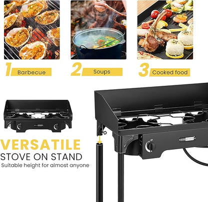 VIVOHOME Double Burner Stove 150,000 BTU/hr, Heavy Duty Outdoor Dual Propane with Windscreen and Detachable Legs Stand for Camping Cookout