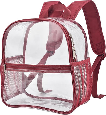 Oraben Clear Backpack for Stadium Events Clear Stadium Backpack 12x6x12 Bag (Enhanced Strap, Rose Red)