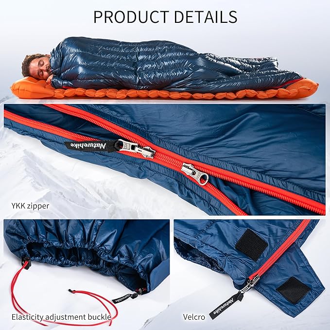 Naturehike Ultralight Backpacking Down Sleeping Bag for Adults, 650 Fill Power Sleeping Bag 20oz for 42-52℉, Compact Lightweight Sleeping Bags for Hiking Camping 3 Seasons