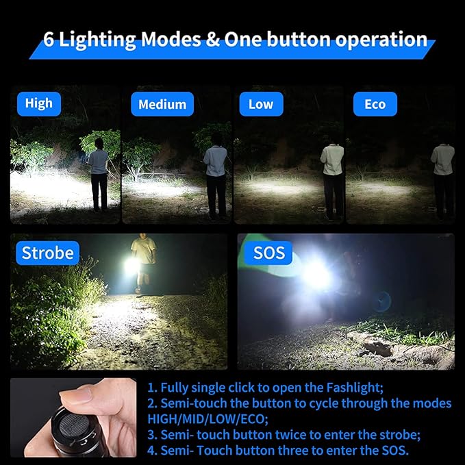 WUBEN C3 Flashlight 1200 High Lumens Rechargeable Flashlights 6 Modes Super Bright IP68 LED Tactical Flashlight for Camping, Home, Emergency, Rescue, Hunting, Inspection, Repair, Tool Gifts for Men