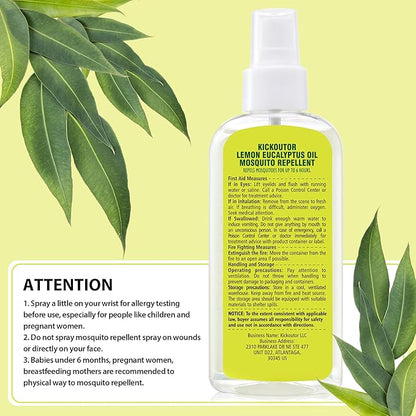 Mosquito Repellent Spray for Body 4 Fl Oz Lemon Eucalyptus Essential Oil Insect Bug Spray Natural DEET Free Anti Mosquito Tick Gnat Fly Control for Outdoor Patio Camping Hiking Travel (1PC)