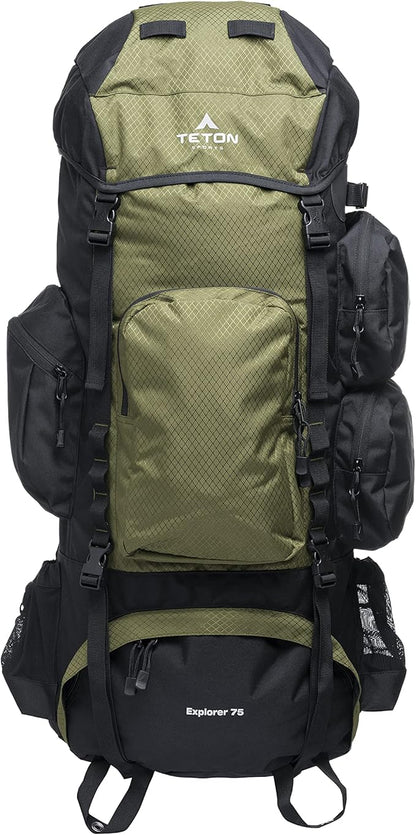 TETON 75L Explorer Internal Frame Backpack for Hiking, Camping, Backpacking, Rain Cover Included