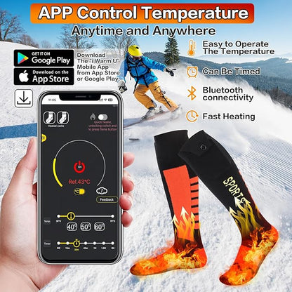 Heated Socks, Heated Socks for Men Women Rechargeable,5000 mAh Electric Heated Socks with APP Control,Heating Socks Washable Foot Warmer for Hiking Riding Camping Skiing Hunting Outdoor Activities