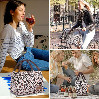 Buringer Insulated Lunch Bag Lunch Box for Women Men Adult Lunch Tote for Work Picnic Travel (Leopard Print)