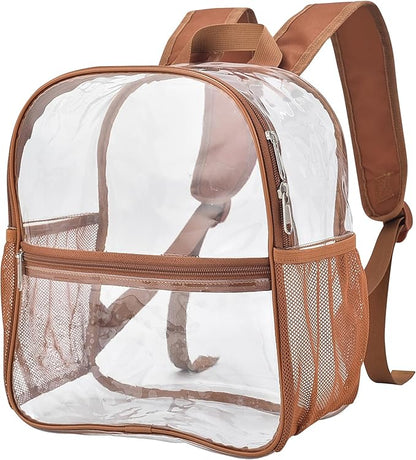 Oraben Clear Backpack for Stadium Events Clear Stadium Backpack 12x6x12 Bag (Enhanced Strap, Coffee Brown)